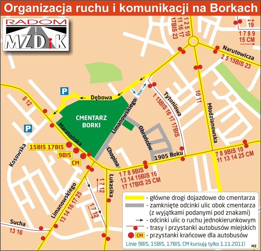 Organizacja ruchu wokół cmentarza na Borkach.