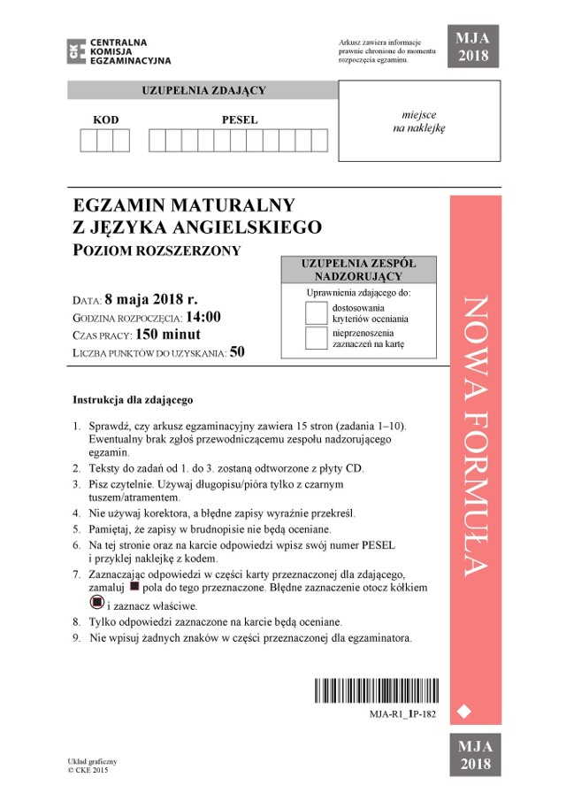 Matura Angielski rozszerzony 2018 Arkusze CKE, Odpowiedzi, Pytania, Zadania MATURA ANGIELSKI ROZSZERZENIE 08.05.2018