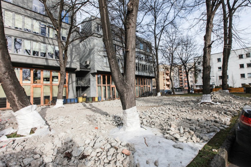 Kraków. Samowola przy ul. Cystersów. Chcieli zrobić parking wśród drzew. A mieszkańcy walczą o to, aby w ich okolicy było zielono [2.02.]