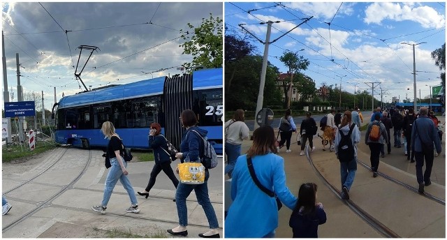 Kłopoty pasażerów MPK, wykolejenie tramwaju na ul. Powstańców Śląskich przy zajezdni Borek 11.05.2023