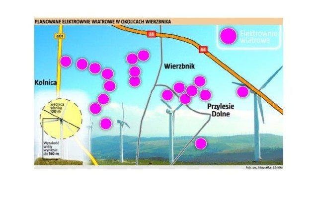 Planowane elektrownie wiatrowe w okolicach Wierzbicka. (fot.nto)