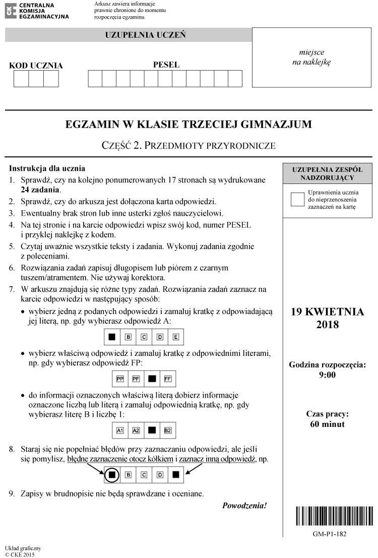 EGZAMIN GIMNAZJALNY 2018: Matematyka, biologia [ARKUSZE CKE,...