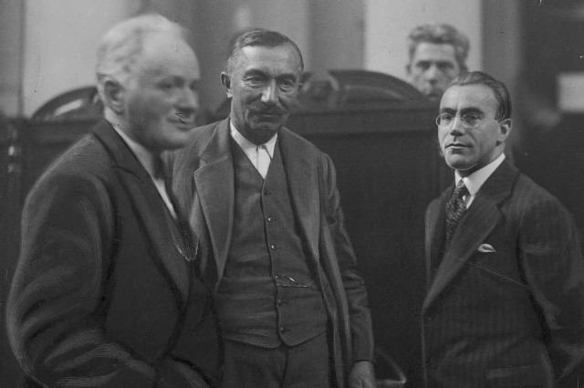 Herman Lieberman, Wincenty Witos i Kazimierz Bagiński podczas procesu brzeskiego