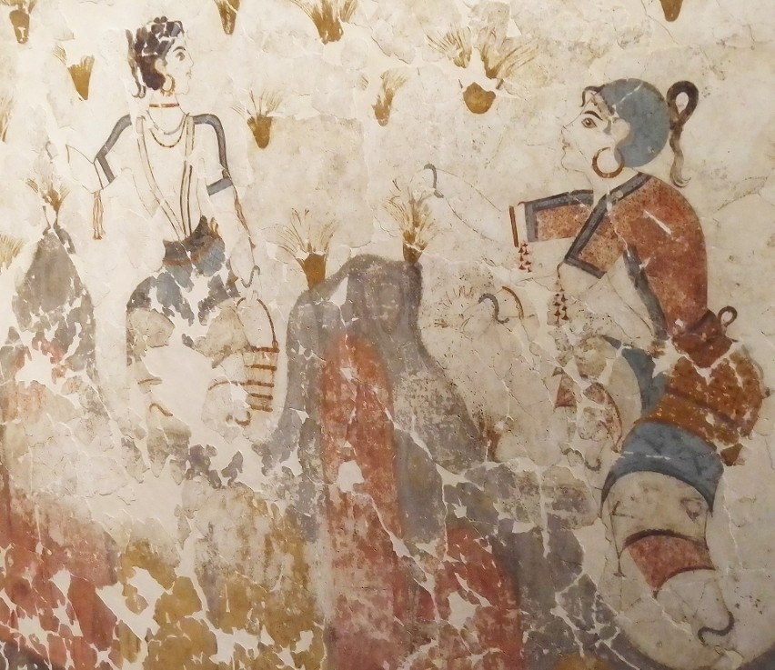 Fragment fresku z Akrotiri (Thera) przedstawiającego kobiety...
