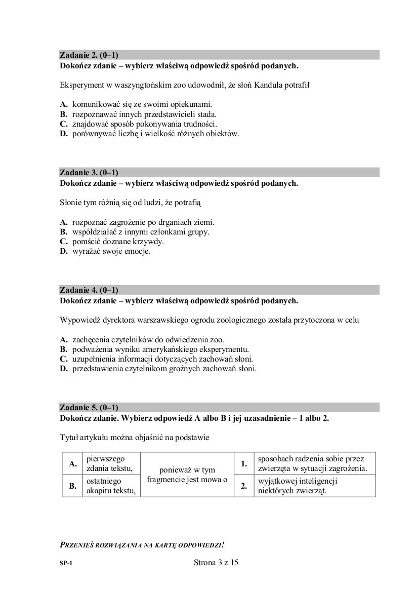 Sprawdzian Test szóstoklasisty 2015 CKE [ARKUSZE,...