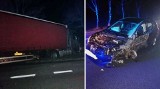 Groźna kolizja pod Pyrzycami. Osobowy nissan zderzył się z TIR-em. Kierowca nissana miał ponad 1,5 promila alkoholu