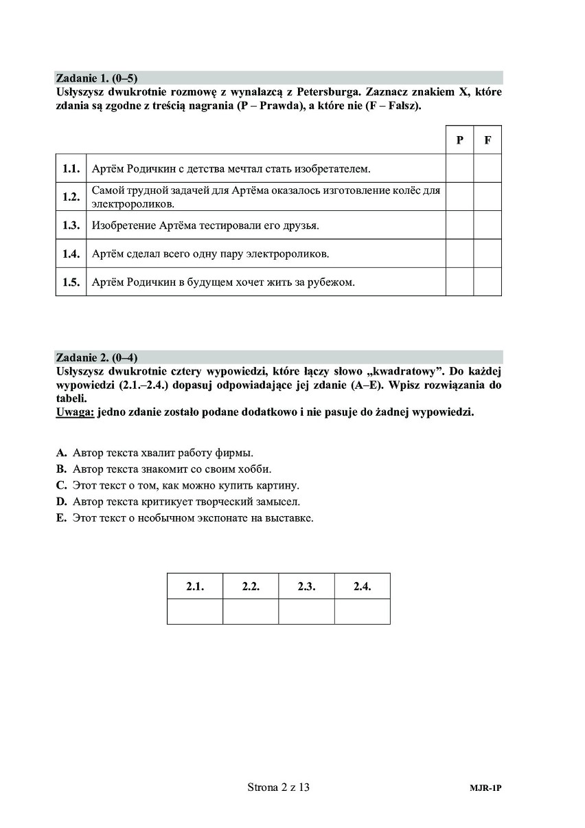 Matura 2020 z języka rosyjskiego (poziom podstawowy) - na...