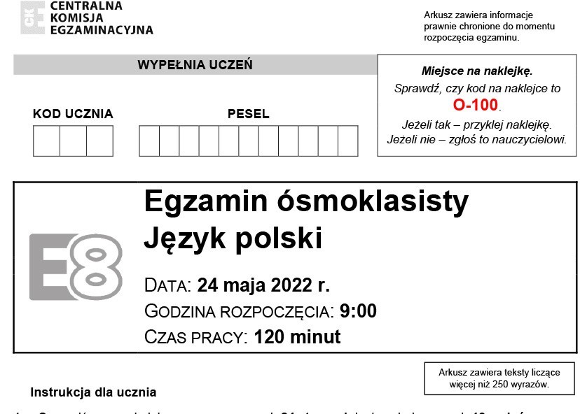 Egzamin ósmoklasisty 2022. Język polski. Publikujemy arkusz CKE i odpowiedzi. Egzamin z języka polskiego. Czy był trudny? 24.05.2022