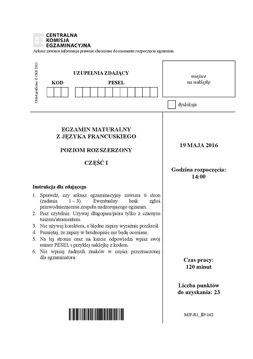 Stara matura 2016: Język FRANCUSKI rozszerzenie [ODPOWIEDZI,...