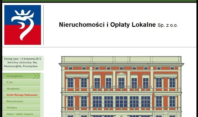 Strona internetowa spółki Nieruchomości i Opłaty Lokalne.