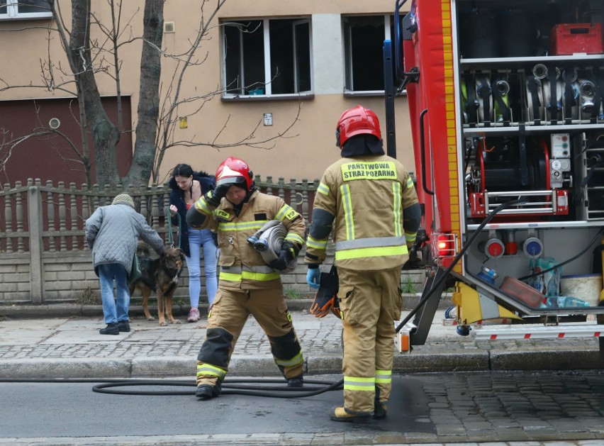 Do pożaru doszło w mieszkaniu na parterze bloku.