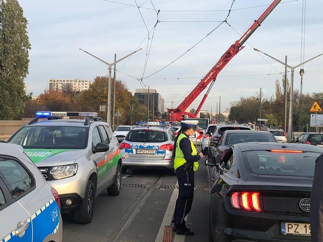 Policjanci z Poznania karali kierowców, którzy jechali buspasem na ul. Królowej Jadwigi.