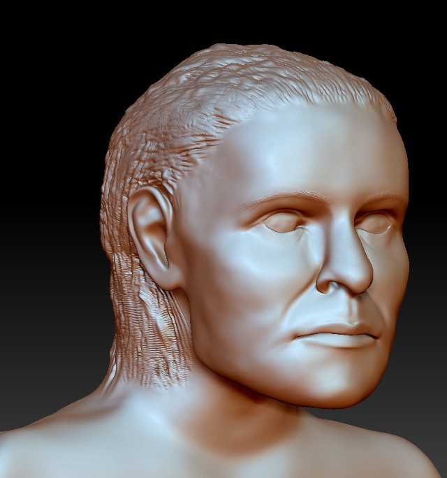 Wizerunek twarzy na podstawie kości czaszki stworzony w Uniwersytecie Medycznym w Poznaniu.