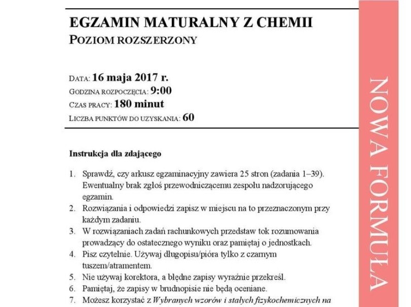 Matura 2018 - chemia, poziom rozszerzony - arkusze i...