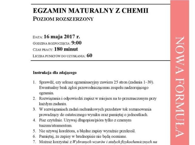 Matura 2018 - chemia, poziom rozszerzony - arkusze i odpowiedzi [16.05.2018]