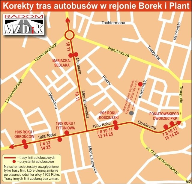 Korekty tras autobusów w rejonie Borek i Plant.