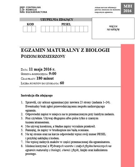 Matura 2016: BIOLOGIA nowa i stara matura (ARKUSZE CKE, ODPOWIEDZI)