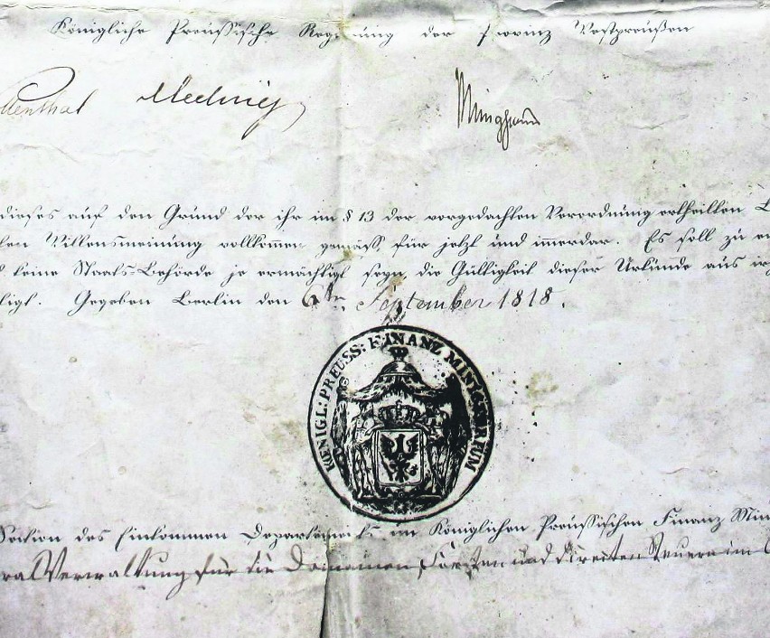 Akt własności gospodarstwa w Wolentalu z 1818 roku