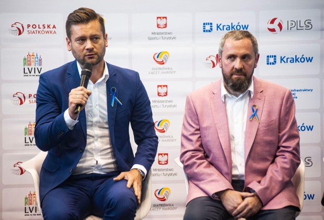 w konferencji wzięli udział m.in. minister sportu i turystyki Kamil Bortniczuk i prezes Barkom Każany Lwów Oleg Baran