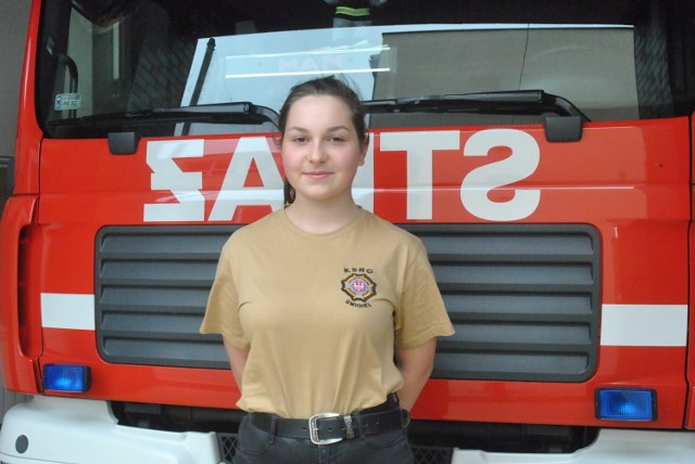 Zosia Sikora, członkini Młodzieżowej Drużyny Pożarniczej w Śmiglu.