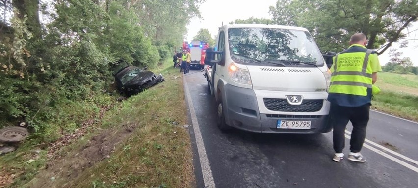 Dachowanie samochodu na wyjeździe z Mścic [ZDJĘCIA]