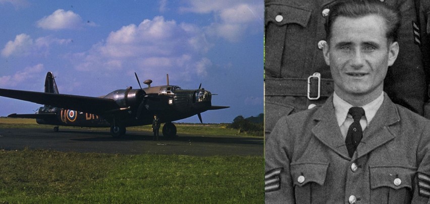 Kapral Teofil Niemeczek, a obok dwusilnikowy bombowiec RAF...
