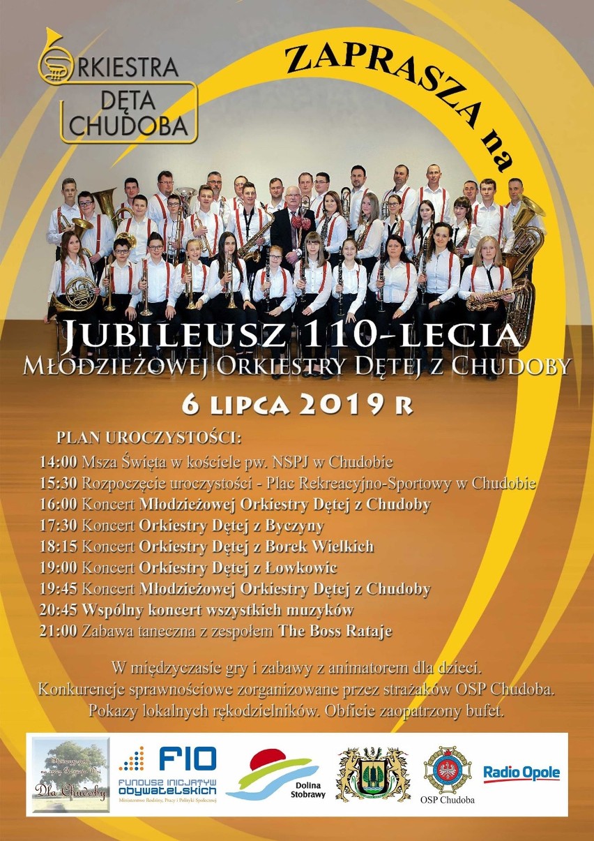 Program obchodów 110-lecia orkiestry dętej w Chudobie.