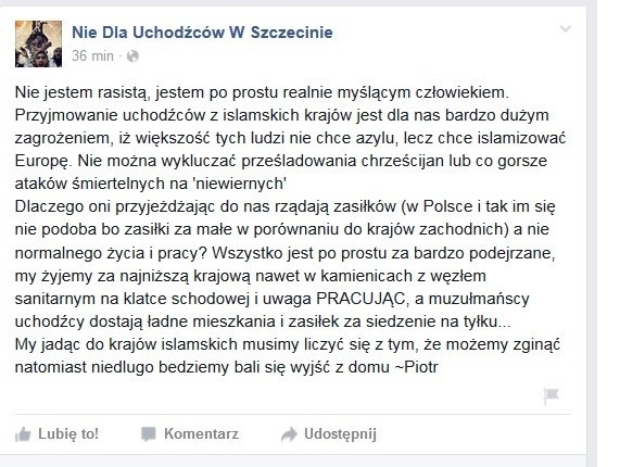"Nie dla uchodźców w Szczecinie". Internet pełen nienawiści