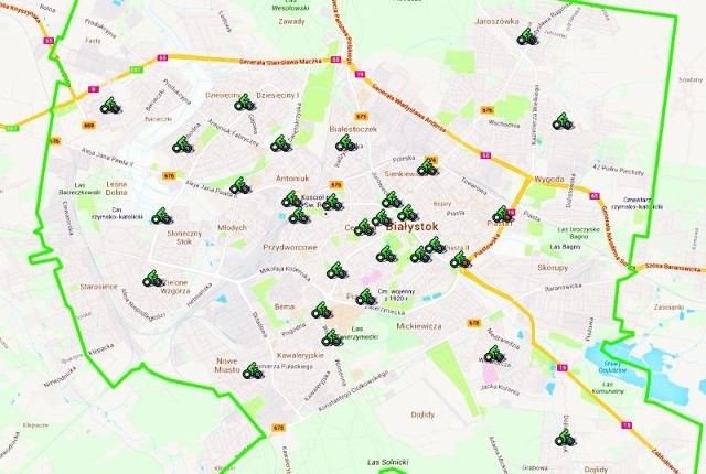 Stacje rowerowe pojawią się w 30 wybranych miejscach. Będą m.in. przy Rynku Kościuszki, skrzyżowaniu ul. Sienkiewicza i al. Piłsudskiego, ul. Kolejowej, rondzie Lussy, ul. Mieszka I, placu Niepodległości, skrzyżowaniu ul. Miłosza i Branickiego, ul. Swobodnej, skrzyżowaniu ul. Witosa i Sikorskiego, Berlinga i Gajowej, Pogodnej i Wiejskiej.