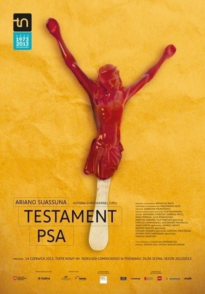 Plakat reklamujący spektakl "Testament psa"