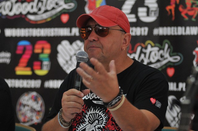 Jurek Owsiak na ostatniej konferencji prasowej w czasie Przystanku Woodstock 2017.