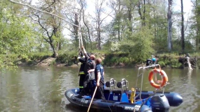 Policjanci wspólnie ze strażakami i Strażą Rybacką uratowali sowę od pewnej śmierci.