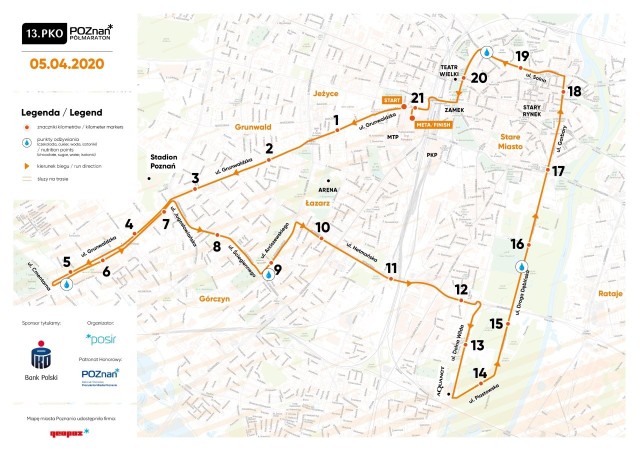 Tak wygląda trasa 13. PKO Poznań Półmaratonu, zaplanowanego tym razem w niedzielę, 5 kwietnia