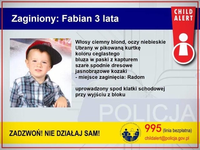 Trzech zamaskowanych mężczyzn uprowadziło 3-letniego Fabiana.