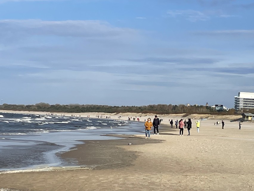 Świnoujska plaża w ciągu tygodnia także pełna spacerowiczów....
