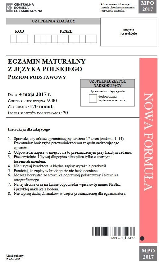 Matura 2017. Język polski. Oficjalne ARKUSZE od CKE. Zobacz...