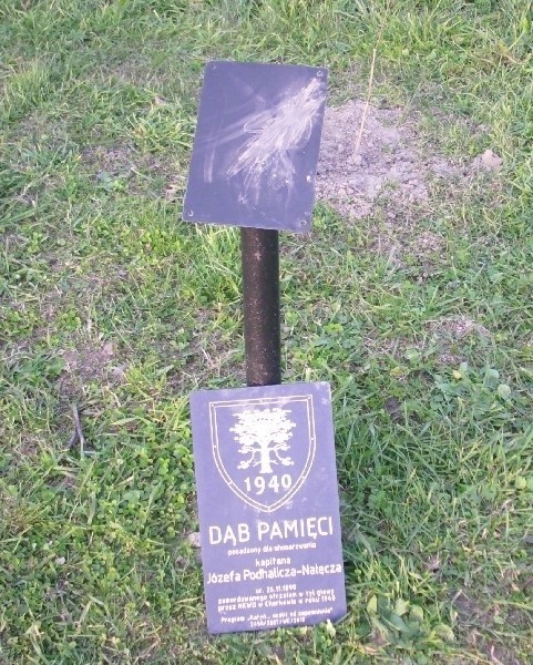 Ktoś zniszczył tabliczki stojące przy Dębach Katyńskich w pobliżu Kopca Tatarskiego w Przemyślu.