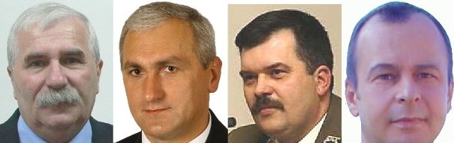 Czterech kandydatów na burmistza Białobrzegów, których nazwiska pojawiają się "na giełdzie" od lewej: Wiesław Banachowicz, Zenon Jachowski, Andrzej Matysiak, Mirosław Siurnik.