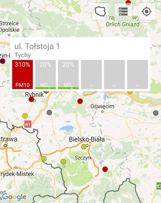 Tychy 310 proc. pył zawieszony PM10...