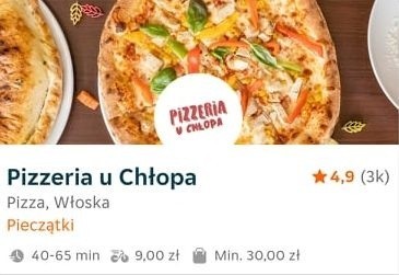 Najpopularniejsze dania:Pizza Chłopska, Pizza Mięsna, Pizza...
