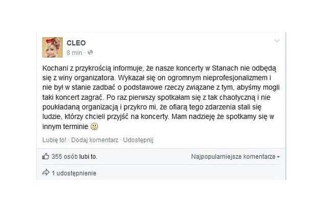 Wpisa Cleo (fot. screen z Facebook.com)