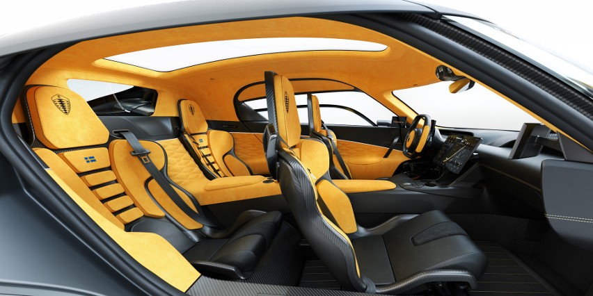 Koenigsegg Gemera ma nadwozie wykonane z włókna węglowego....