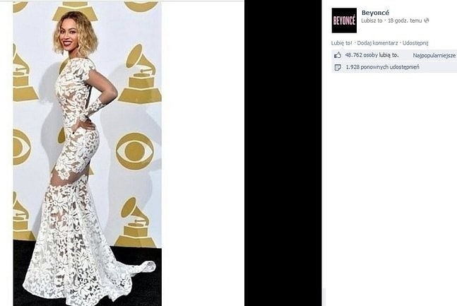 Beyonce podczas Grammy 2014 (fot. screen z Facebook.com)