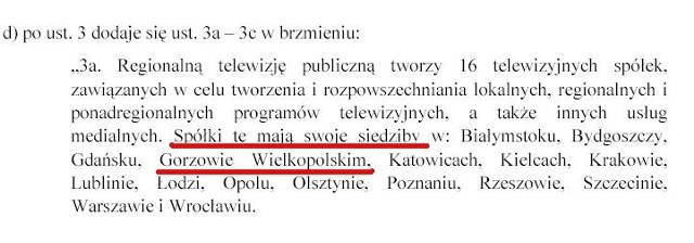 Dziś rano w projekcie ustawy medialnej zrobiono poprawkę: siedzibą lokalnej TVP jest już Gorzów