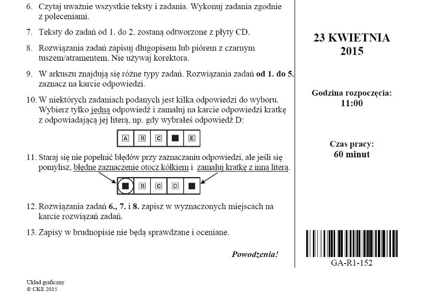 Egzamin gimnazjalny 2015. Język angielski, poziom rozszerzony [ARKUSZE,ODPOWIEDZI]