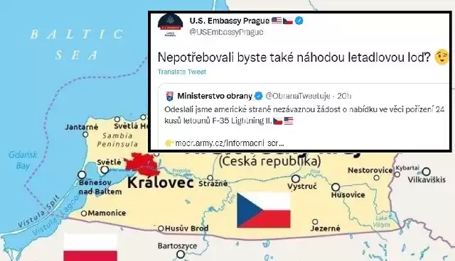 Internet zalewa fala memów o czeskim Kaliningradzie. Do zabawy dołączyła ambasada USA w Pradze, pytając, czy Czesi nie potrzebują lotniskowca do samolotów F-35.