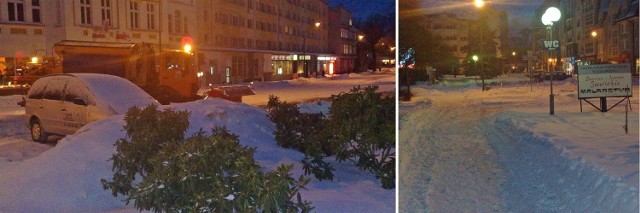 Kołobrzeg: na ulicach śnieg, da się zauważyć pługi.