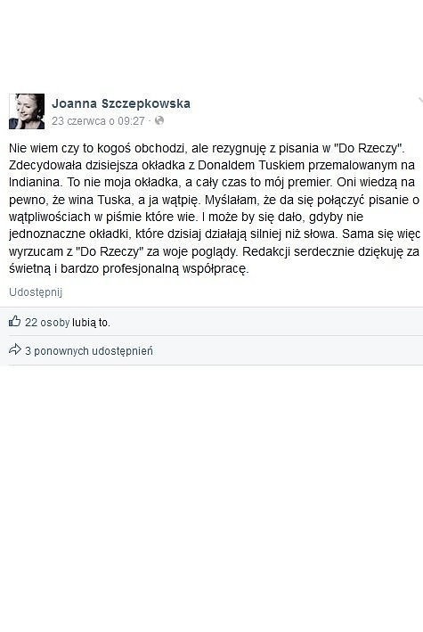 Oświadczenie Joanny Szczepkowskiej (fot. screen z Facebook.com)