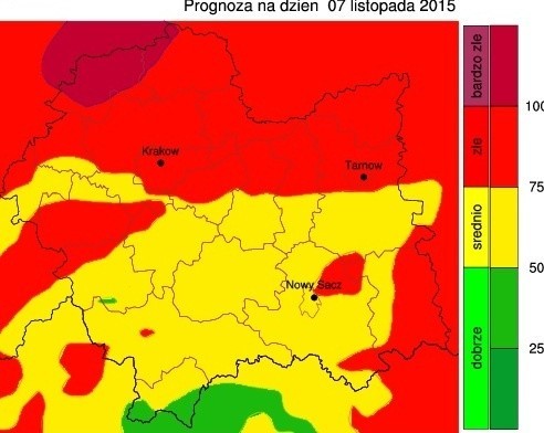 Małopolska na mapie smogu cała czerwona. Najgorzej było w Krakowie i Nowym Sączu