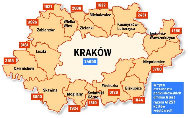 Wyniki liczenia pieców w Krakowie i 14 podkrakowskich gminach